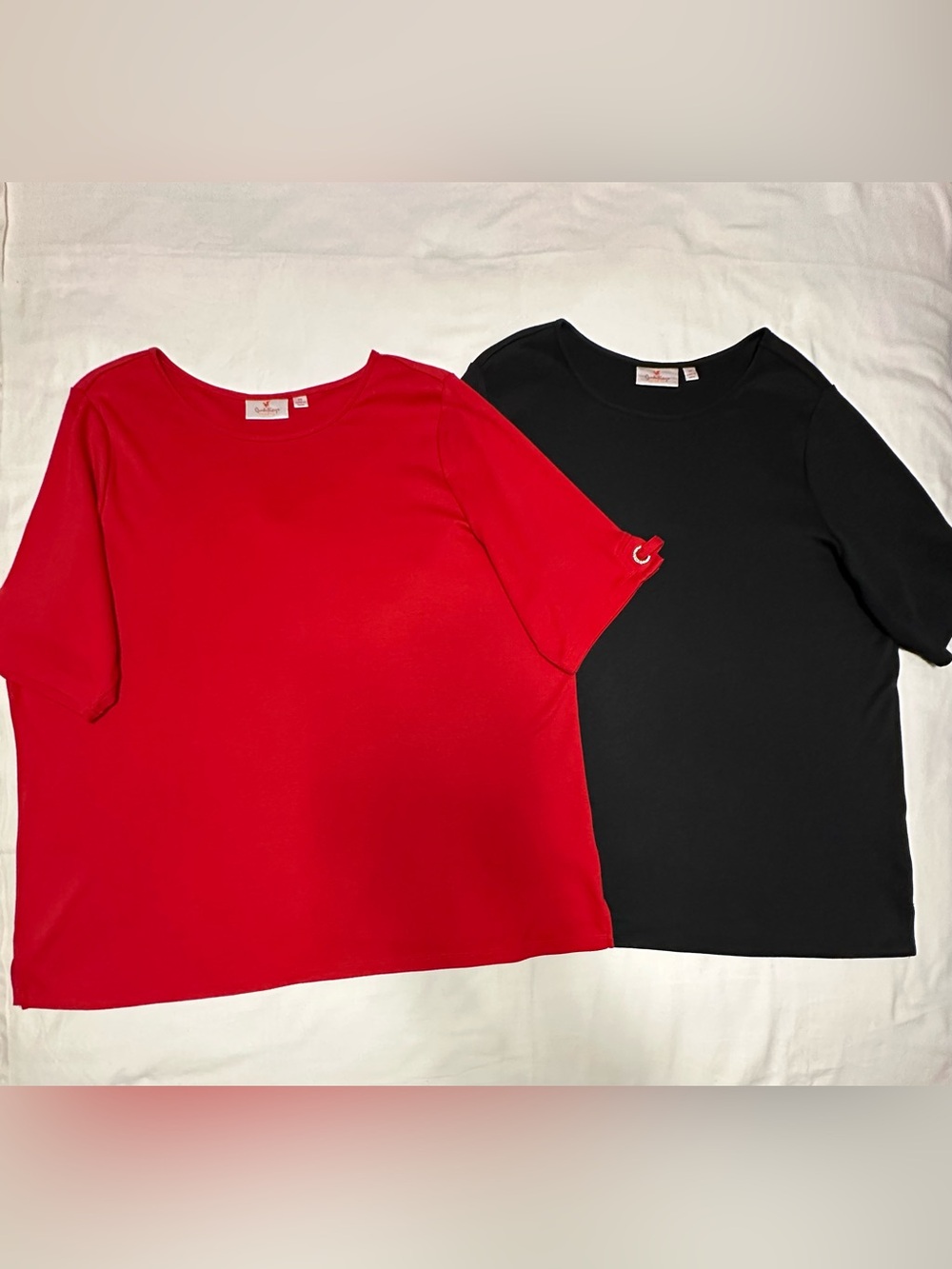 Quacker Factory Red and Black Elbow Sleeve Tees - Set